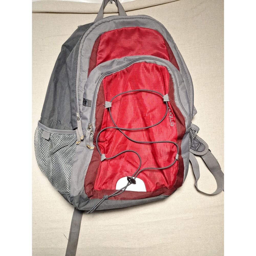 Embark Backpack Burgundy Gray, 19 in adjustable straps, water resistant shell